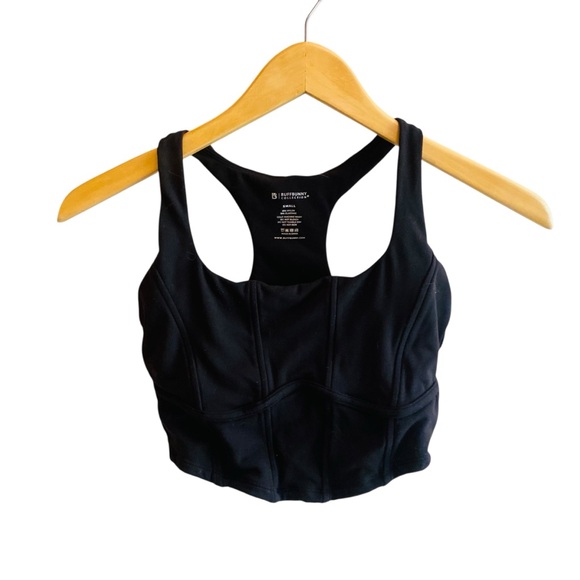 Buff Bunny Racerback Corset Crop Top Black Womens Size Small Scoop Neck Gym Yoga - Picture 2 of 6